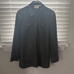 Maeve by Anthropologie dark green faux Leather Jacket with Button Accents